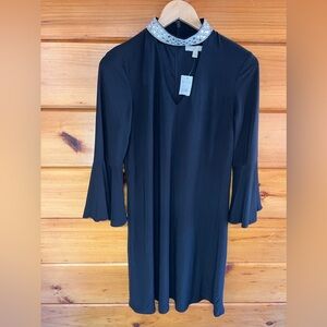 NWT Prelude Women’s Bell Sleeves Keyhole Rhinestone Choker Shift Dress Black S